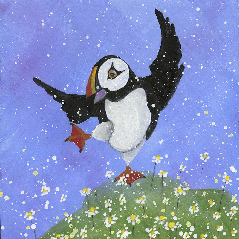 Puffin Dancing with the Daisies