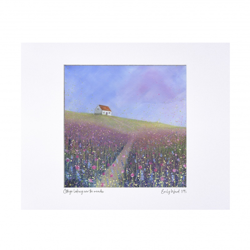 Cottage looking over the Meadow Limited Edition Print with Mount