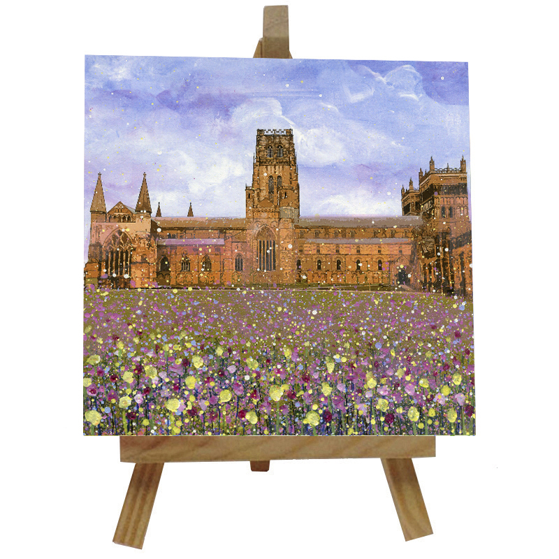 Durham Cathedral with Flowers Tile  with Easel
