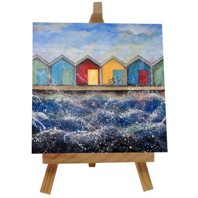 Beach Huts in the Sunshine Tile with Easel