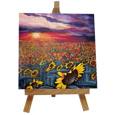 Sun on Sunflowers Tile with Easel