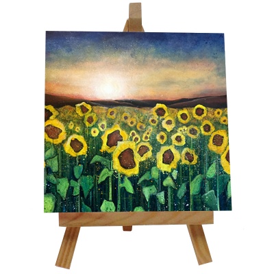 Sunflowers at Sunset Tile with Easel