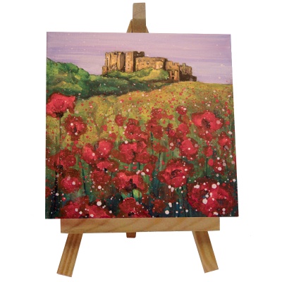 Bamburgh Castle Poppies Tile with Easel