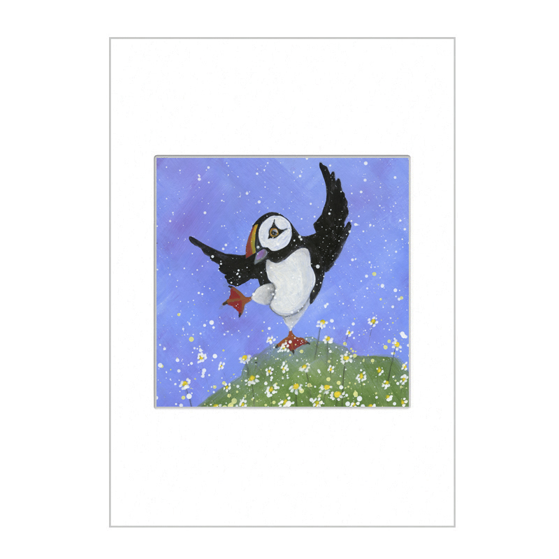 Puffin Dancing with the Daisies Mini Print A4
