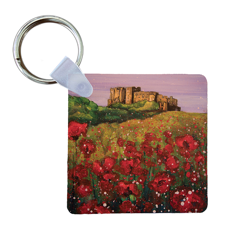 Bamburgh Castle with Poppies - Keyring