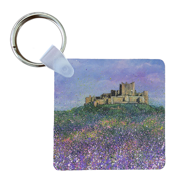 Bamburgh Castle with Flowers - Keyring