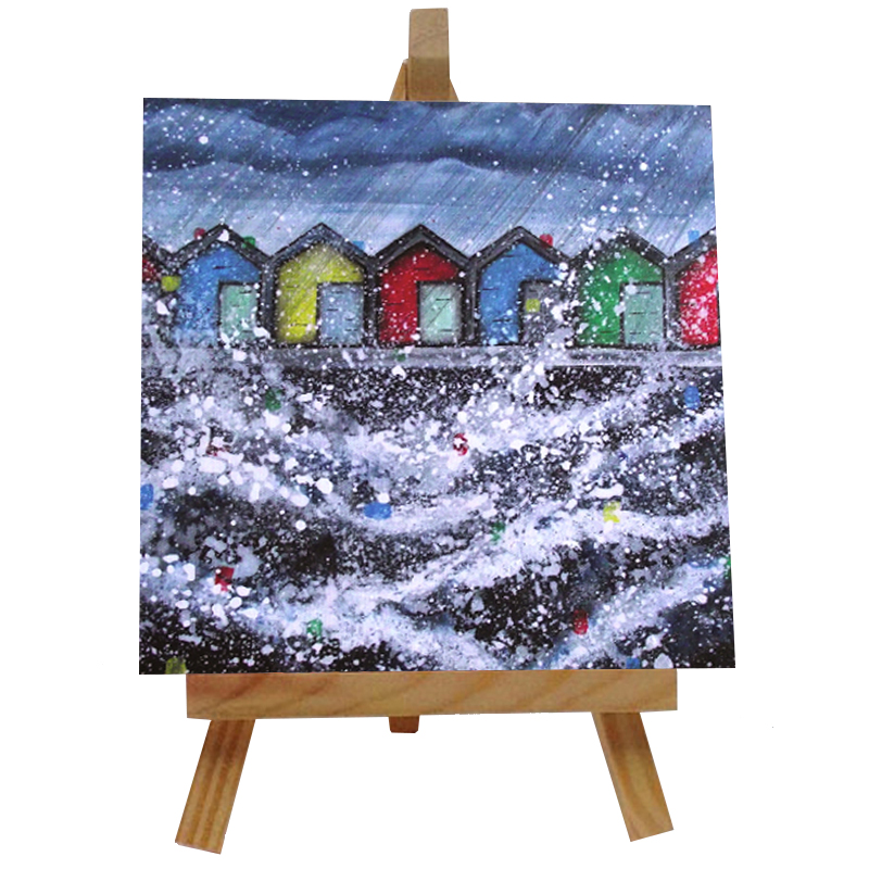 Blyth Beach Huts Tile with Easel