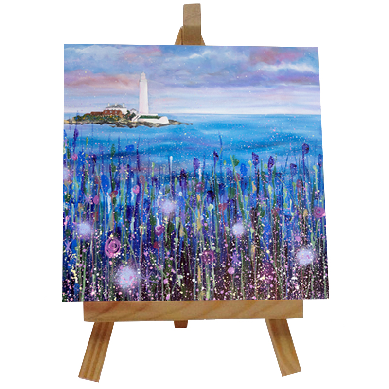 St Marys Lighthouse Blue Tile with Easel