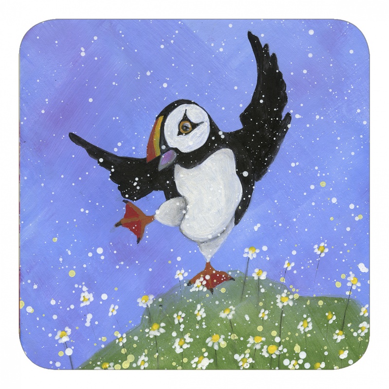 Puffin Dancing in the Daisies Coaster