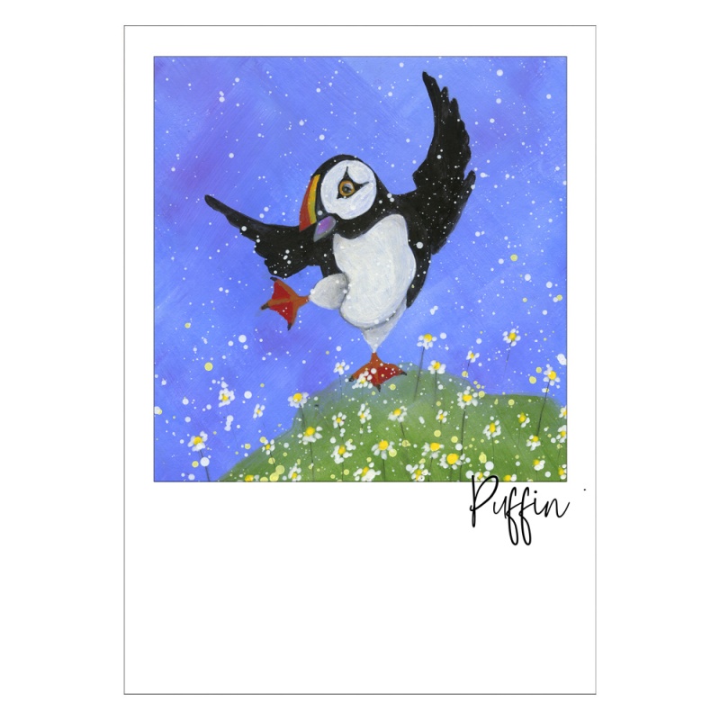 Puffin Dancing in the Daisies Postcard