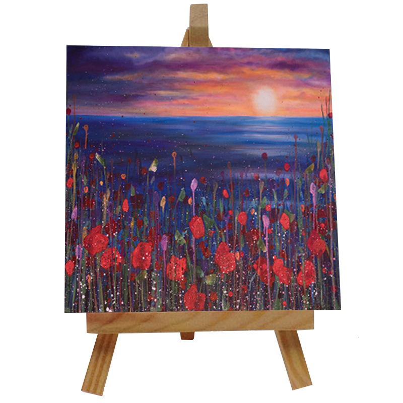 Poppies Sunset Tile with Easel